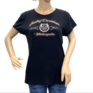 HARLEY-DAVIDSON Women’s Black 105th Anniversary Short Sleeve Tee Shirt Sz Large